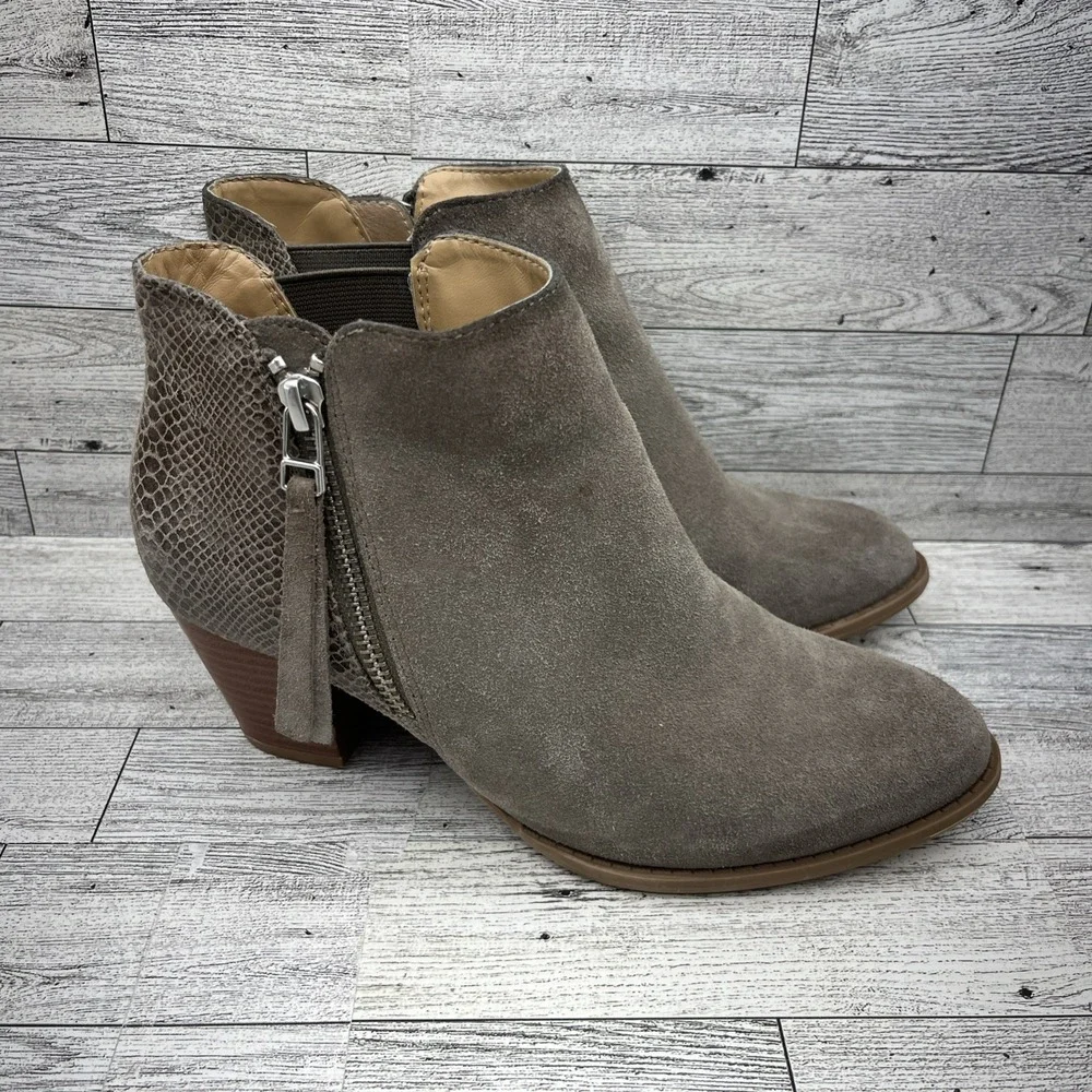 Vionic Anne‎ Tan Snake Print Leather Suede Ankle Boots Women Size 6